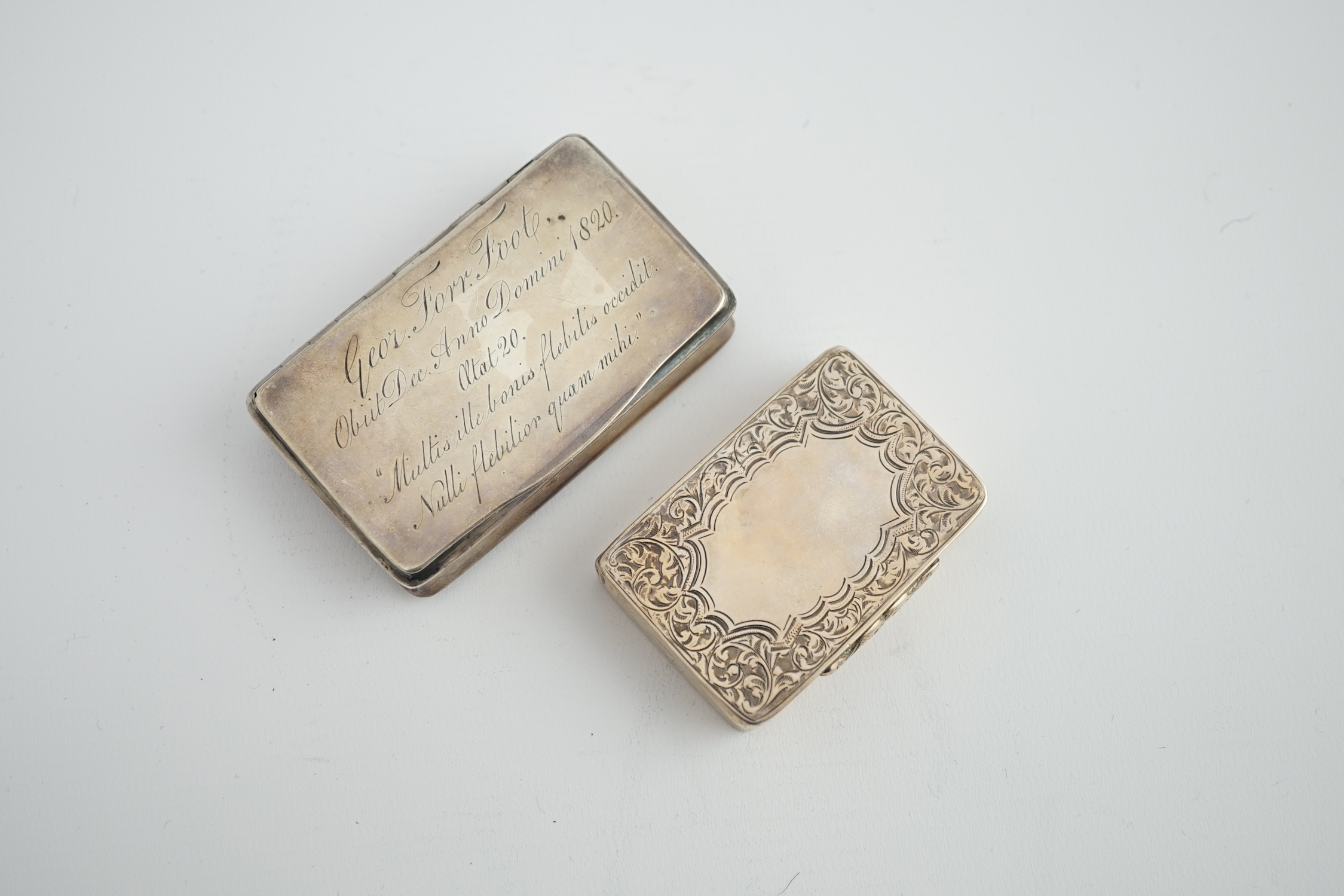 A George III silver snuff box, with engraved mourning inscription in Latin, Matthew Linwood